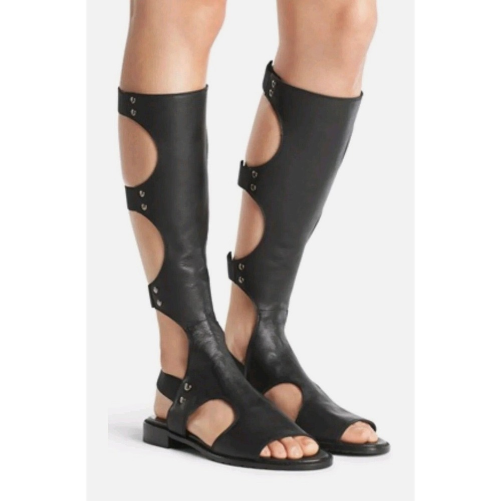 Stuart Weitzman Tall Gladiator Sandals Backview Womens 7.5 Black Leather